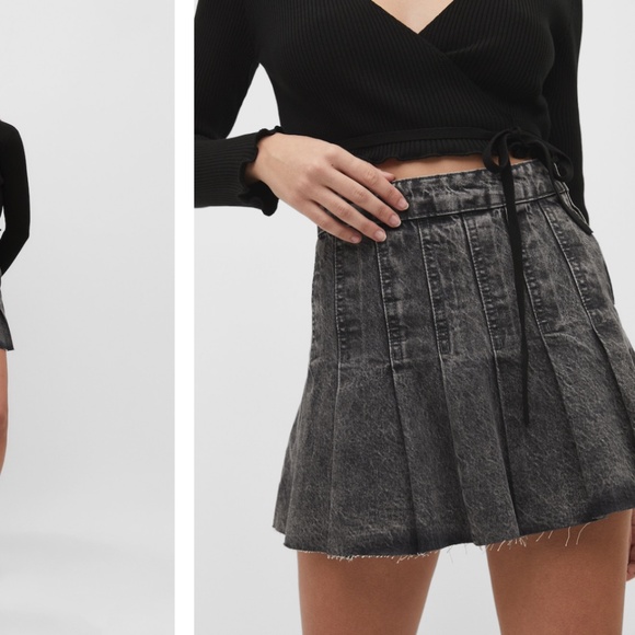 Stradivarius Denim Bustier & Box Pleat Mini Skirt Set (S & 00) - Picture 3 of 9